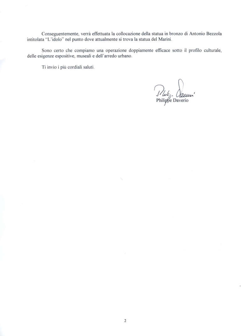 Lettera firmata da Daverio relativa all’organizzazione della mostra “Prove generali per un museo d’arte contemporanea” del 1996